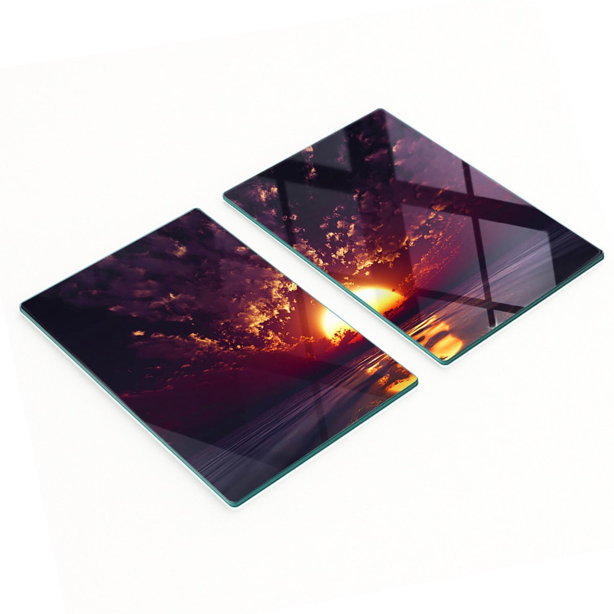 Decoratieve snijplanken van gehard glas met zonsondergangmotief, 2x40x52 cm