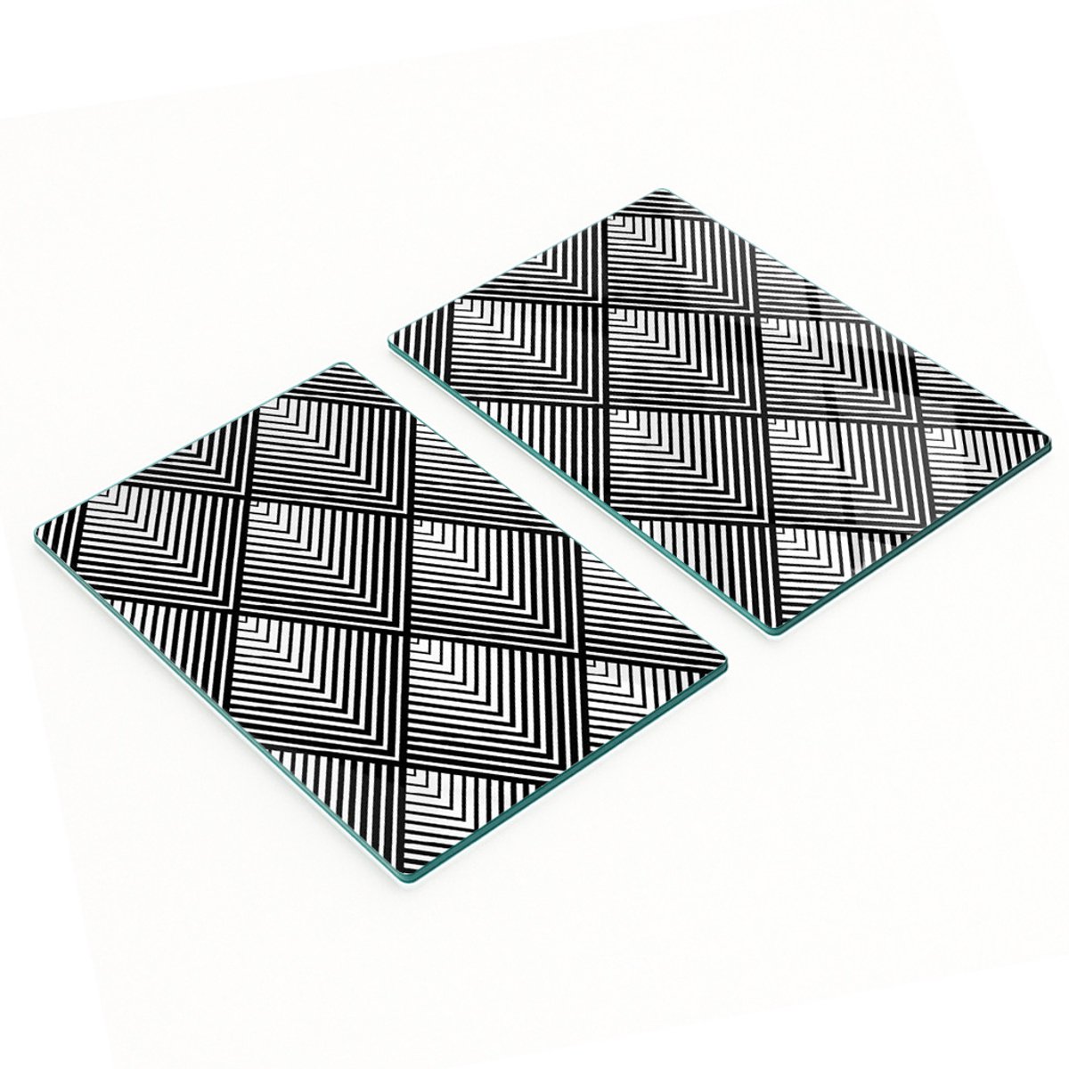 Set van twee glazen snijplanken met geometrische vormen, 2x40x52 cm