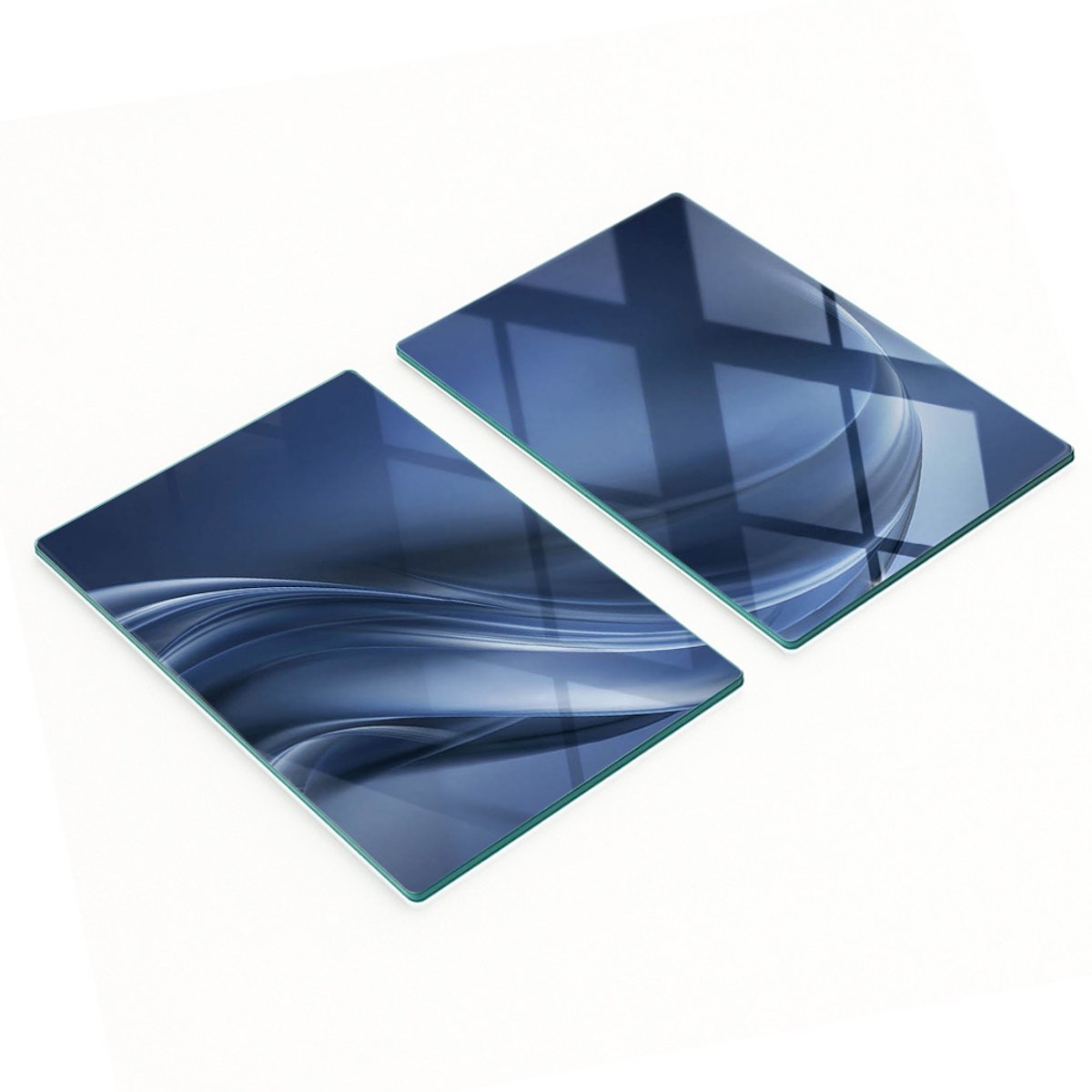 Twee decoratieve snijplanken van gehard glas met een grijs golfpatroon, 2x40x52 cm
