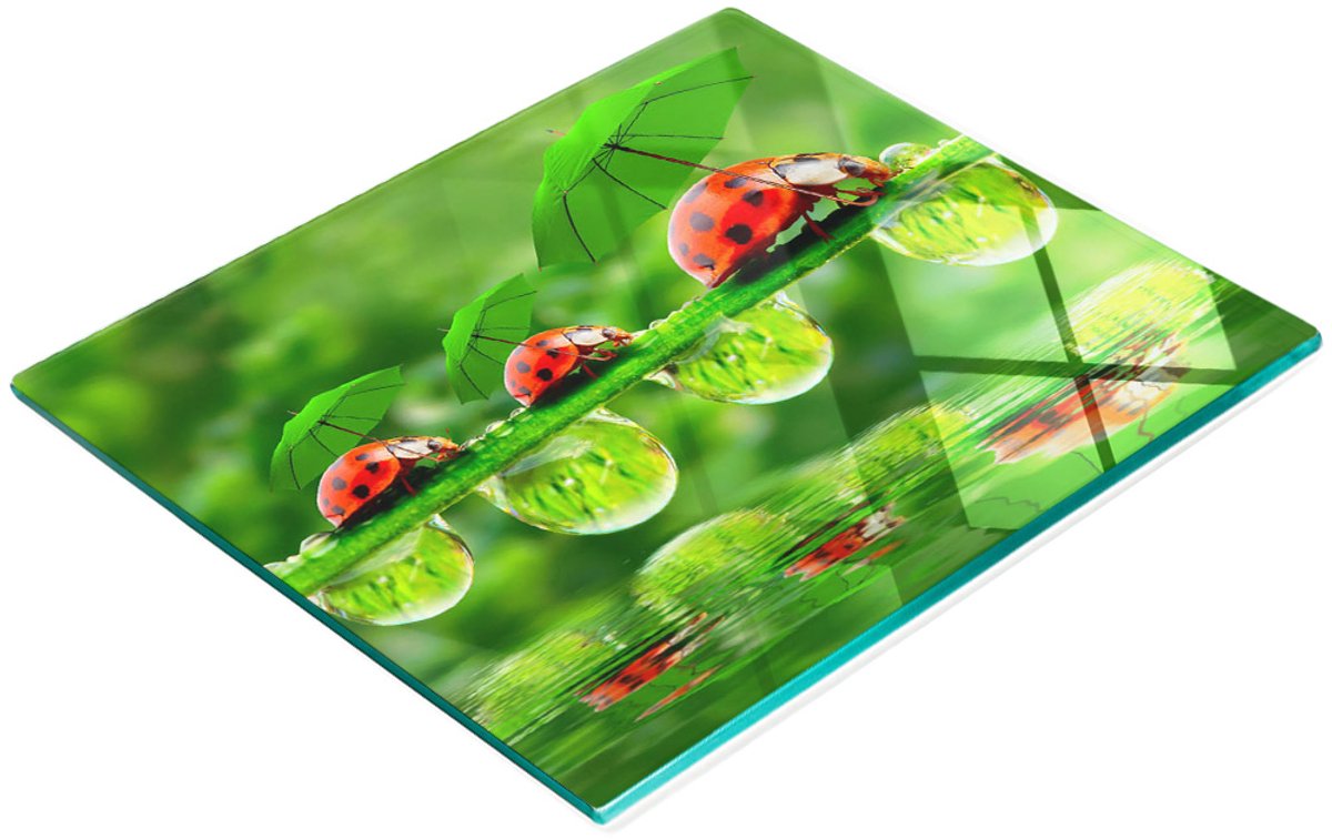 Decoratieve snijplank van gehard glas met lieveheersbeestjemotief, 60x52 cm