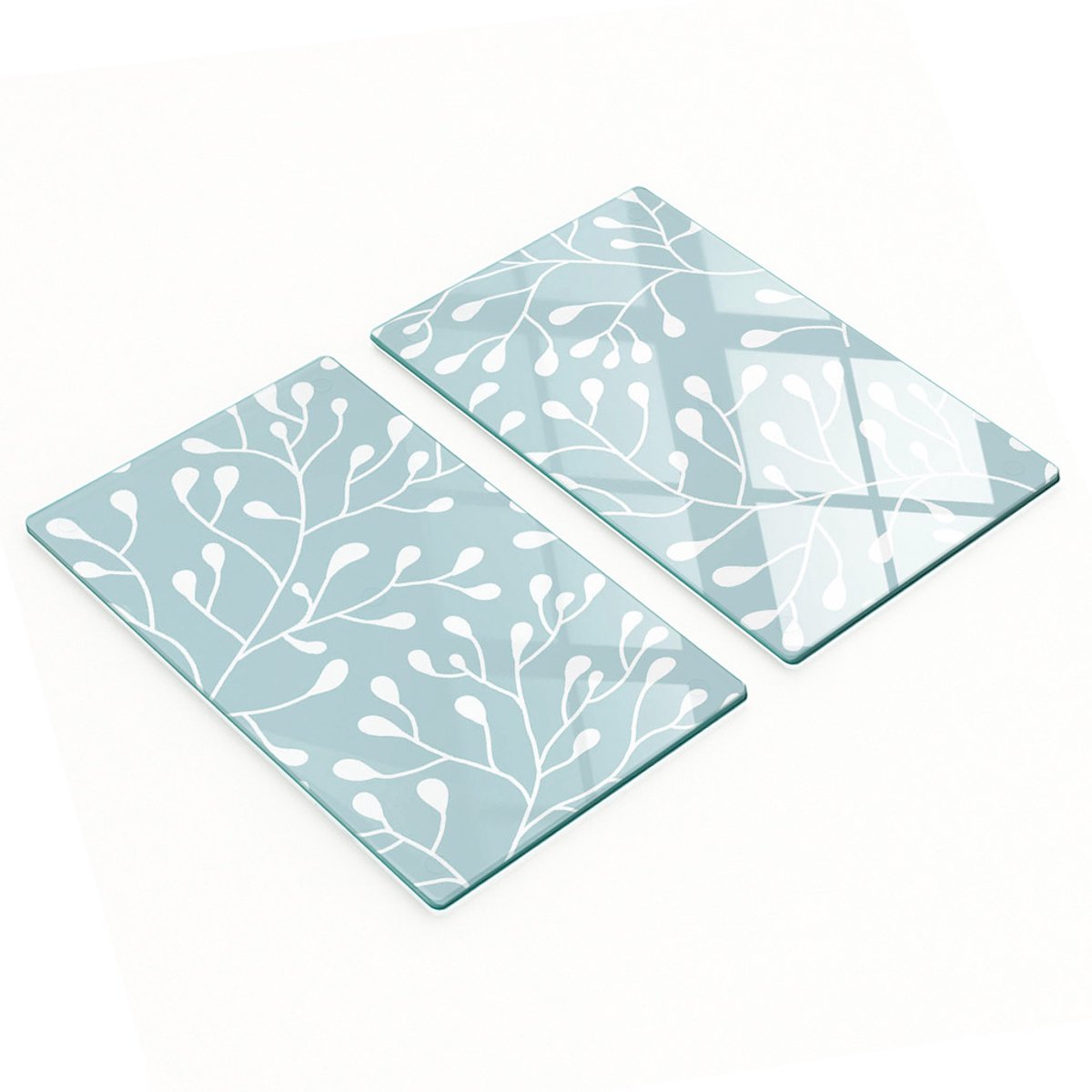 Set van twee decoratieve glazen keukenplanken met witte knoppen, 2x30x52 cm