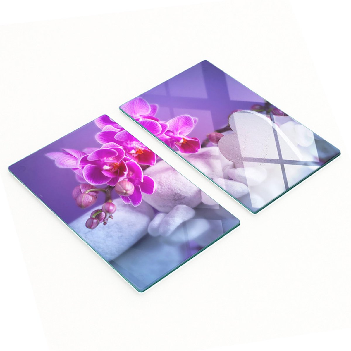 Glazen snijplanken met orchidee- en hartmotief, 2x30x52 cm