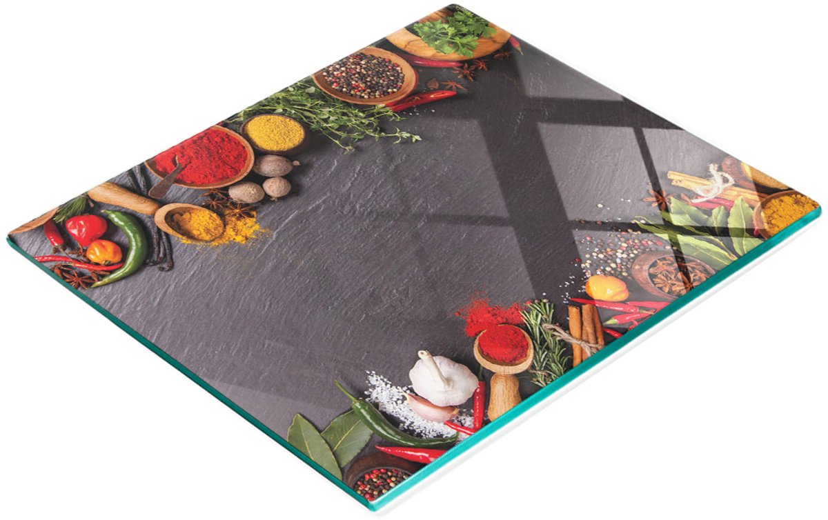 Decoratieve glazen snijplank voor kruiden en specerijen, 60x52 cm