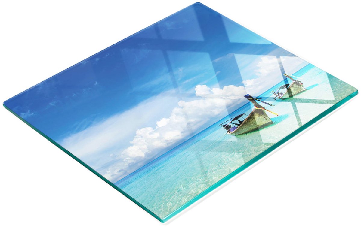 Keukenplank van gehard glas met decoratieve afbeeldingen van strandboten, 60x52 cm