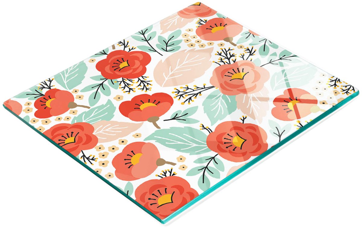 Multifunctionele decoratieve glazen keukenplank met bloemenpatroon 60x52 cm