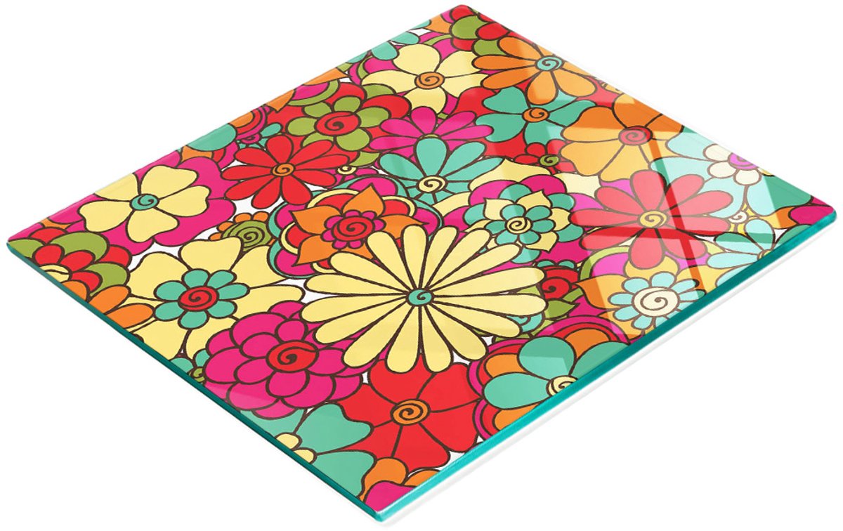 Decoratieve glazen snij- en serveerplank met vintage bloemen, 60x52 cm