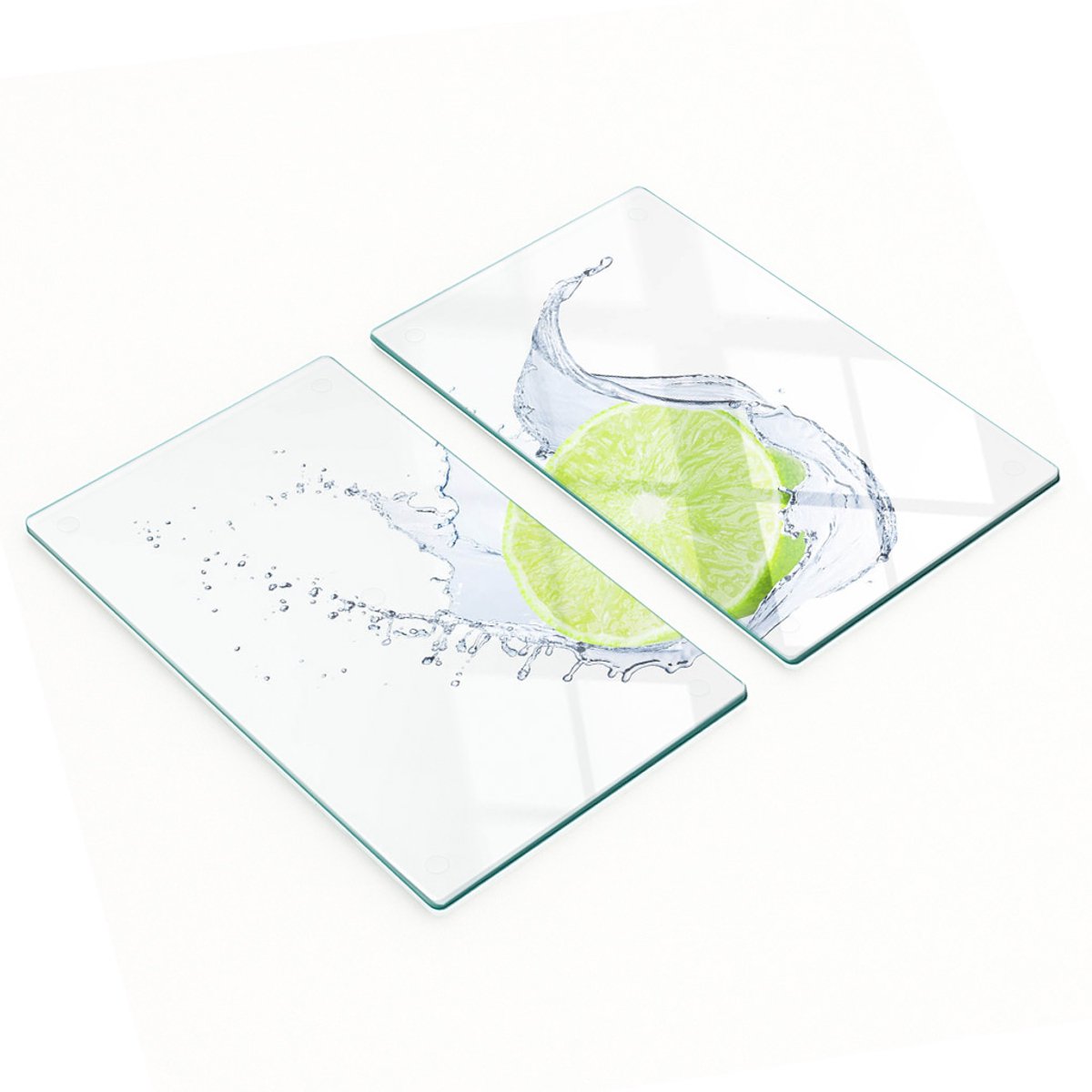 Set van gehard glazen keukenplanken met limoengroen design, 2x30x52 cm