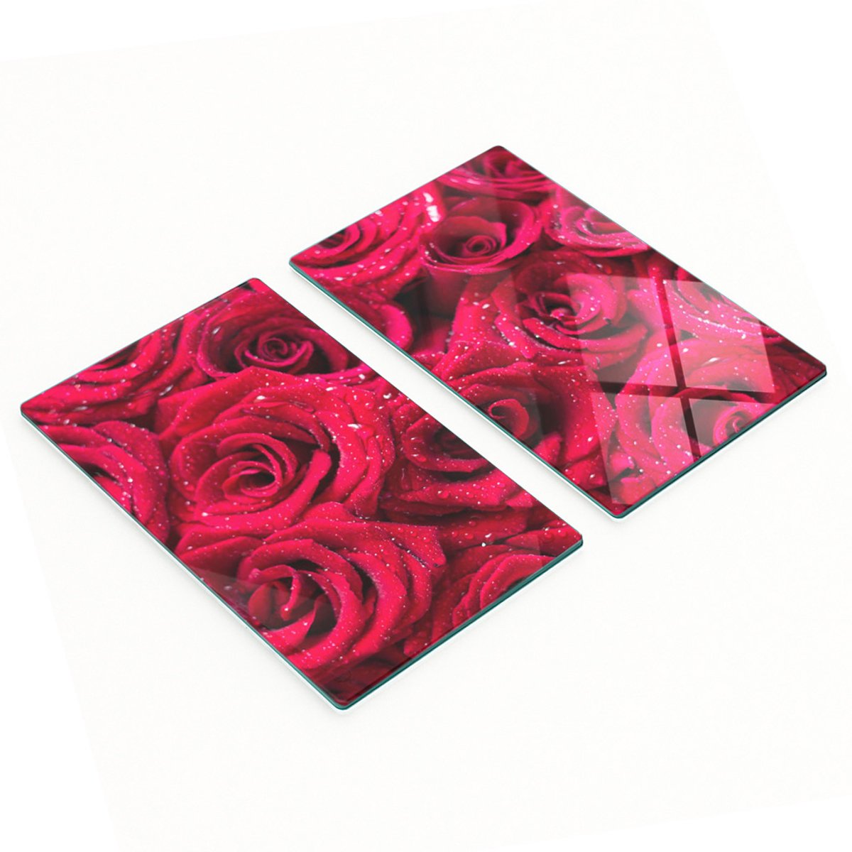 Decoratieve glazen snij- en serveerplanken met rozenmotief, 2x30x52 cm