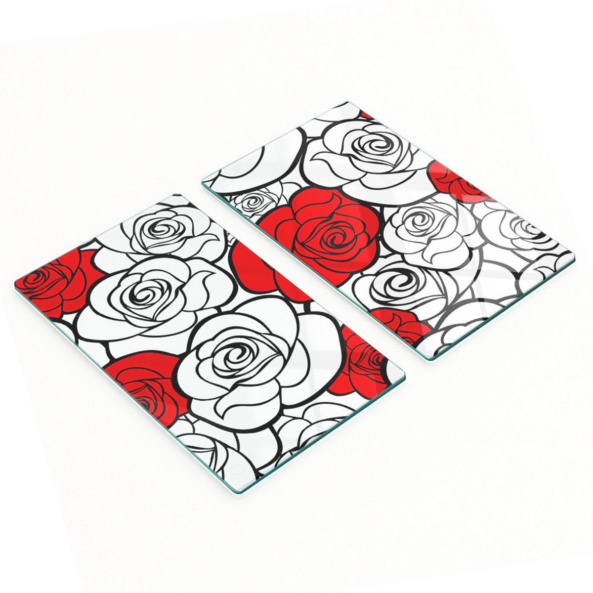 Set van snijplanken van gehard glas met rozenprint, 2x30x52 cm