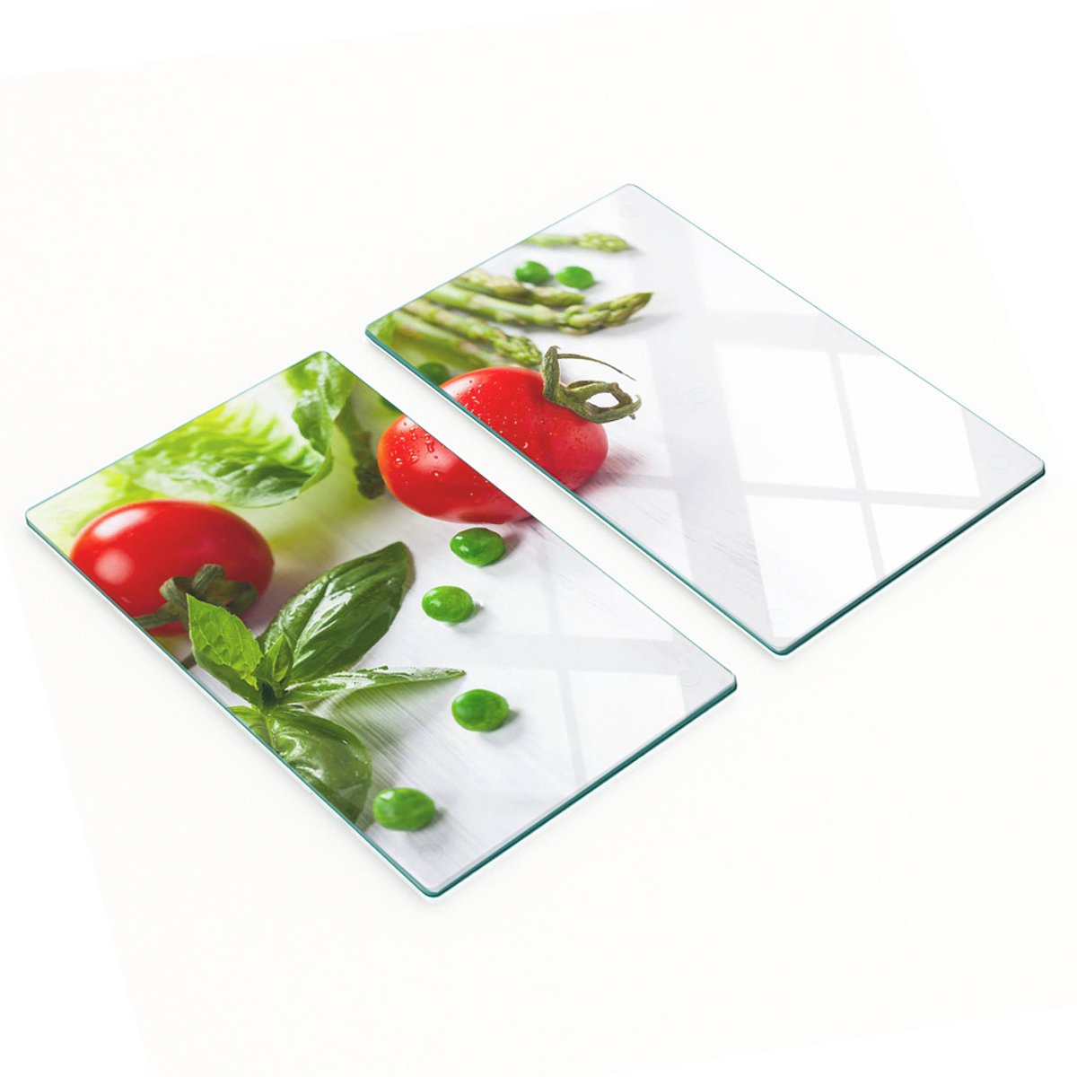 Glazen serveerplanken met afbeelding van verse groenten, 2x30x52 cm