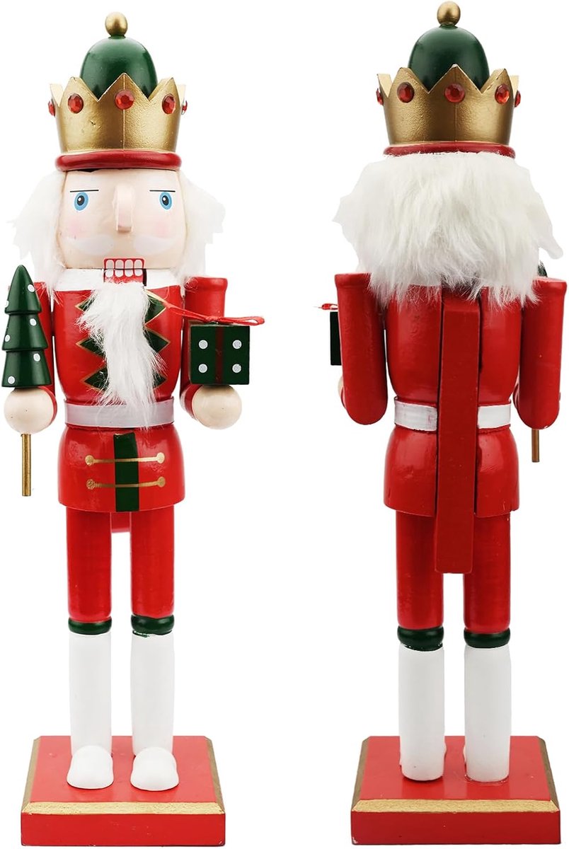 Grote Houten Notenkraker Soldaat 38 cm - Traditionele Kerstdecoratie en Tafelornament