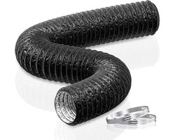 100mm Afvoerslang - 5m Flexibel PVC Aluminium Geluidsgeïsoleerd - Ventilatieslang voor Droger, Mobiele Airco, Groeitent - Zwart - 1 Stuk