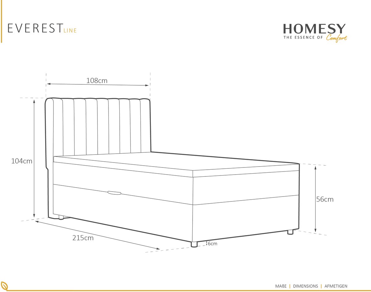 Boxspring Everest 100 x 200 cm tweepersoons met hoogwaardige - afbeelding 3