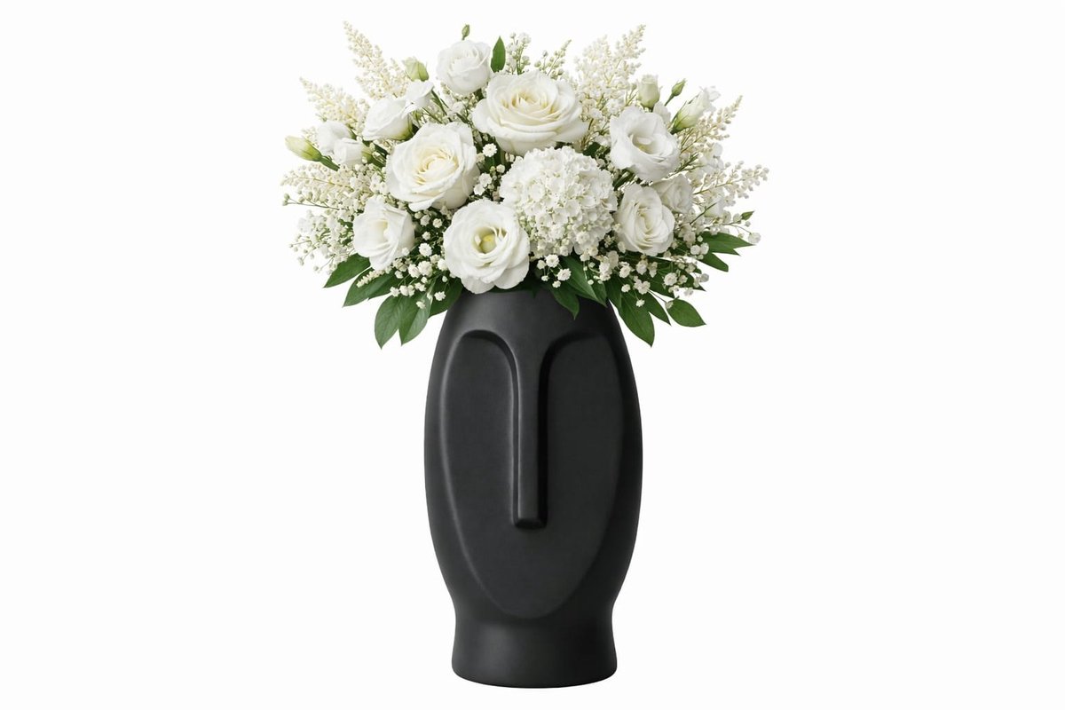 QORVANE Home Luxe Zwarte Gezichtsvormige Vaas – Decoratieve Design Vaas voor Moderne Woondecoratie