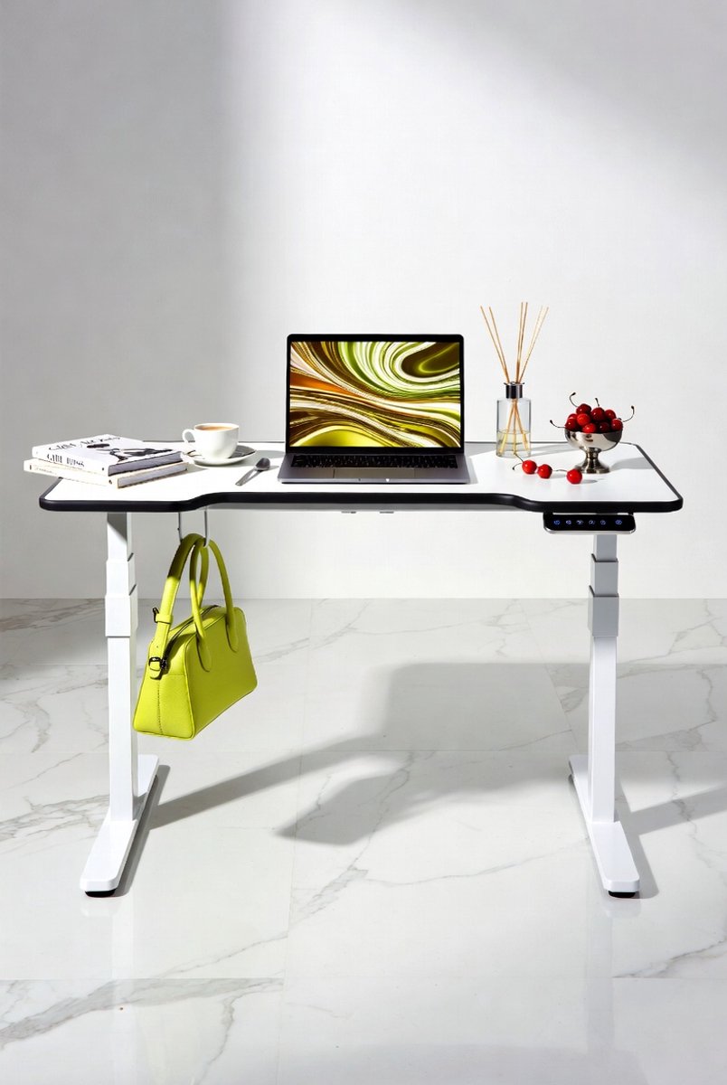 FlexiDesk Elektrisch In Hoogte Verstelbaar Bureau – Ergonomisch Zit-Sta Bureau – Modern Wit – 90 x 60 cm – Met Geheugenfunctie en Stabiel Stalen Frame House&Garden