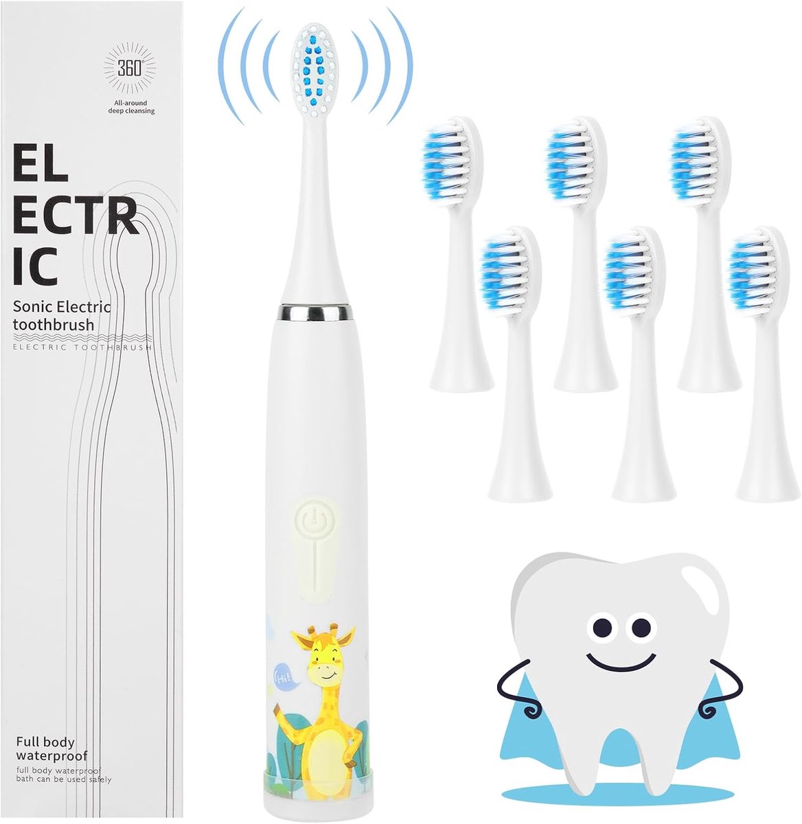Elektrische Tandenborstel Kinderen - Oplaadbare Borstel - Dagelijkse Mondhygiëne - 6 Borstelkoppen Inclusief - 25 cm Lengte - Meerdere Kleuren