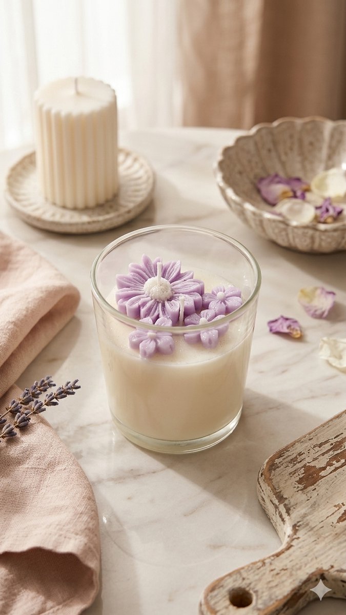Lumen and Lux Candles Handgemaakte bloemenkaars – frisse en zachte sfeer in huis - Moederdag Ivoor