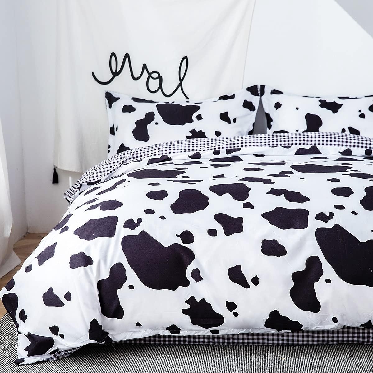 Dierenprint Dekbedovertrekset voor Kingsize Bed 3-delige Set - Koeienprint - Omkeerbaar - Zacht - Inclusief 2 Kussenslopen - Afmetingen 220 cm x 230 cm