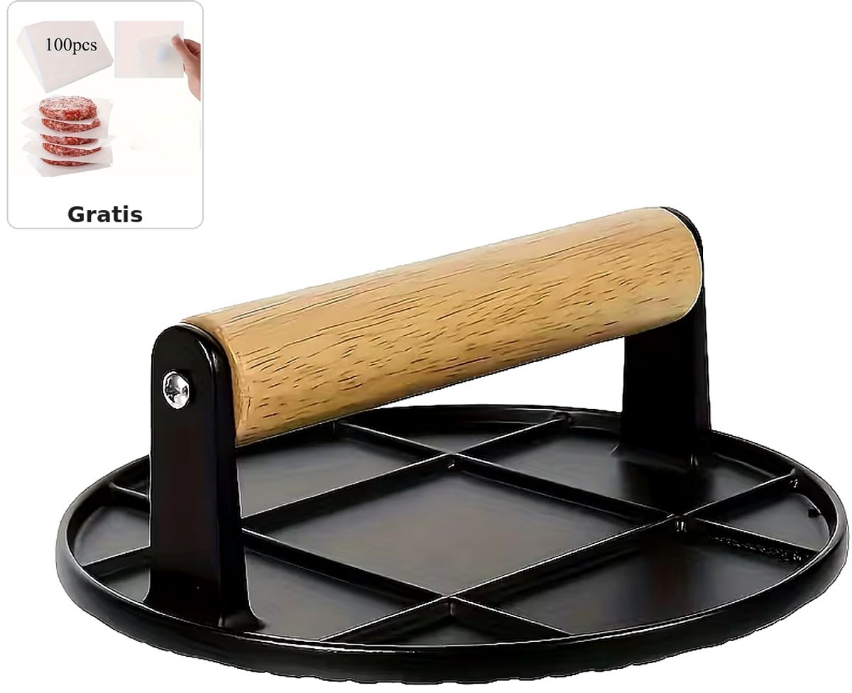 Smashburger Press - roestvrij staal - Hoge Kwaliteit - Hamburger Press - BBQ accessoires - 100 Stuks Vetvrij Bakpapier Gratis