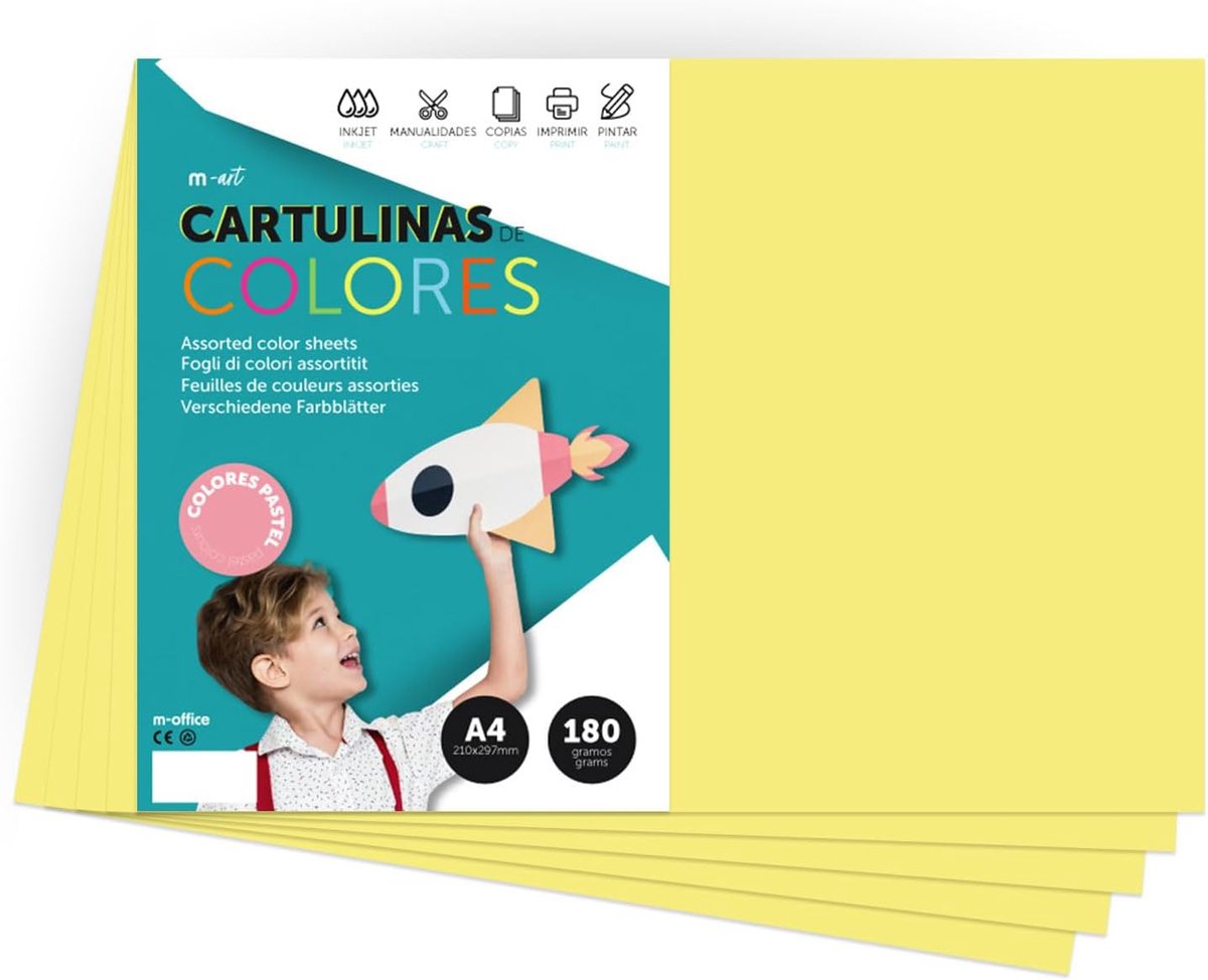 Gekleurd Karton A4 - Pastel Folios Papier - Creatief Werk - 180 Gram Dikte - A4 50 Vellen - Geel