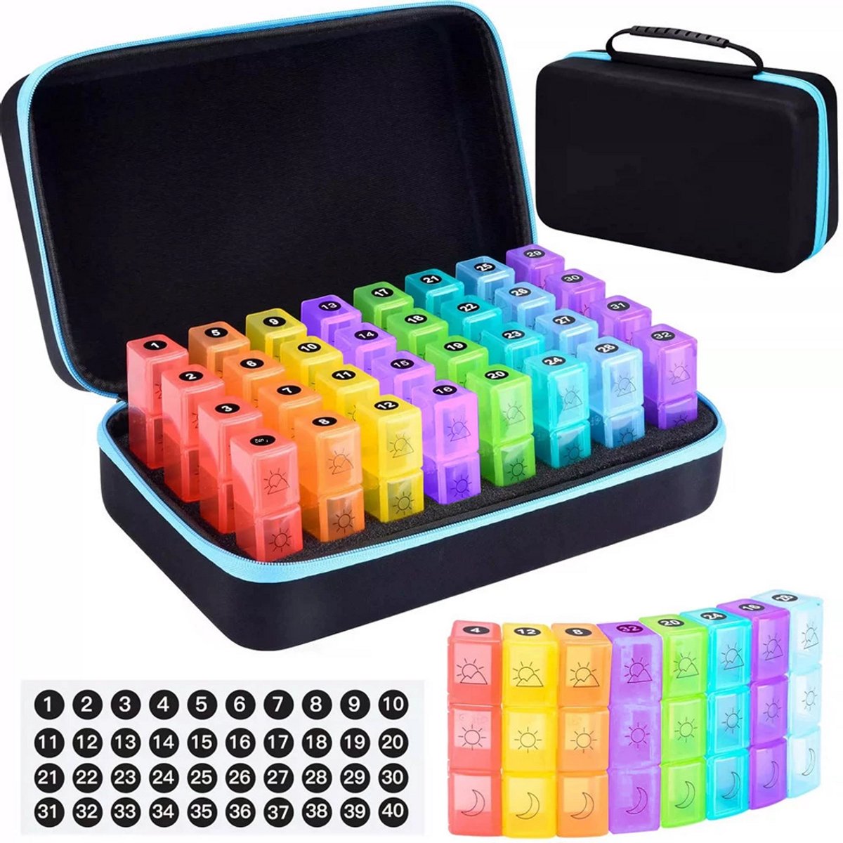 TuseRxln Maandelijkse Pillenorganizer - 3x Dagelijks - Rechthoekig Reisontwerp - 30 Dagen - Blauw