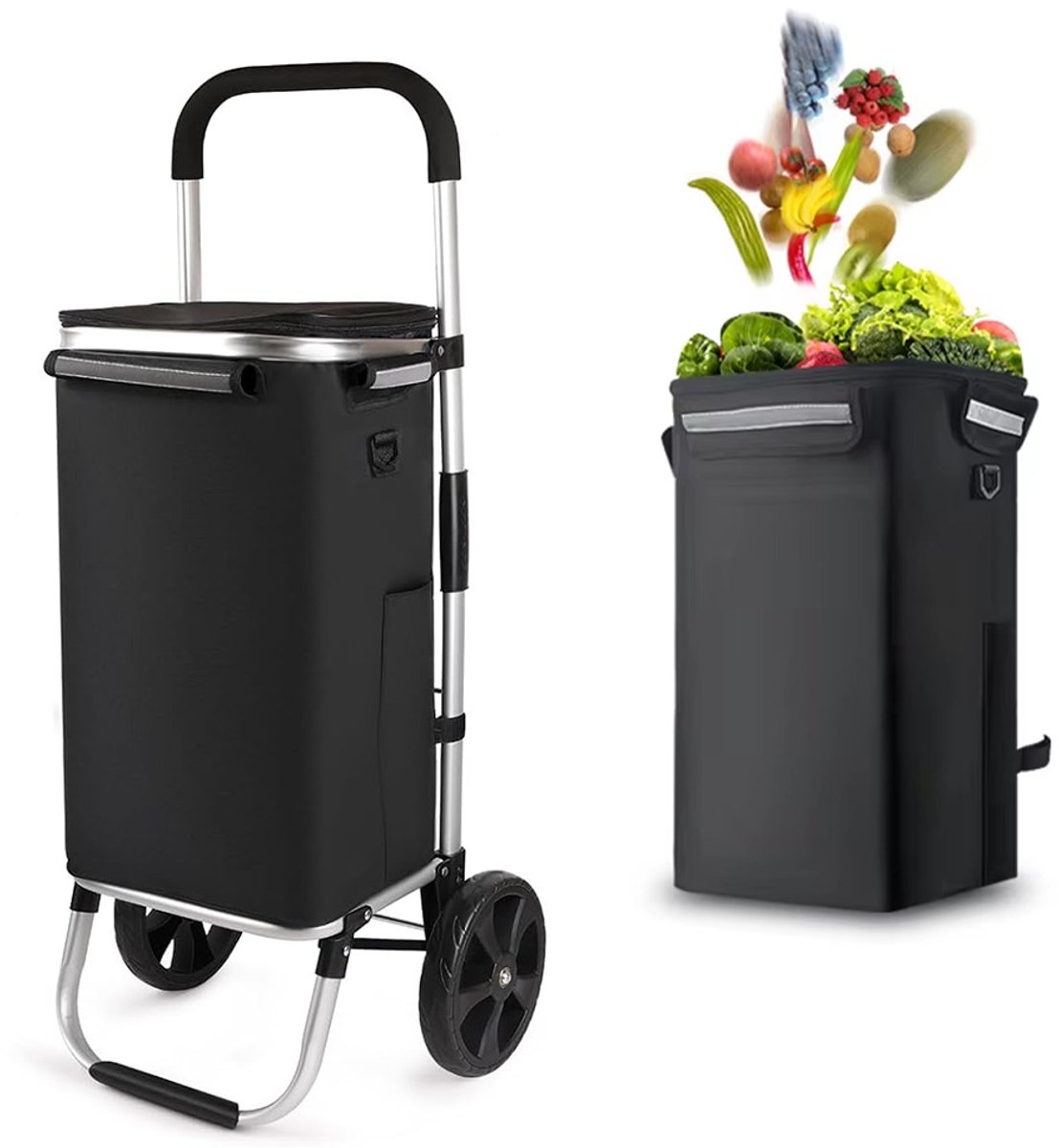 Boodschappentrolley - Boodschappenwagen - Extra Groot en Sterk -Stalen Frame - Grote Wielen - Lichtgewicht - Opvouwbaar - Afneembare Boodschappentas - Waterafstotend - Boodschappenkar - Zwart