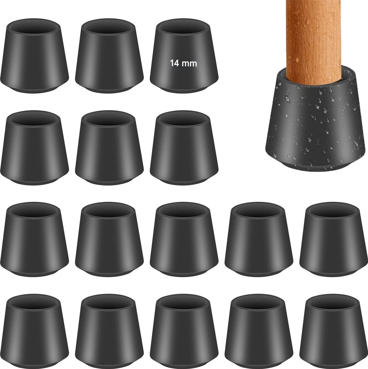 Stoelpotbeschermer - Silicone - Rond voor Houten Vloeren - 16 Stuk - Zwarte Bescherming
