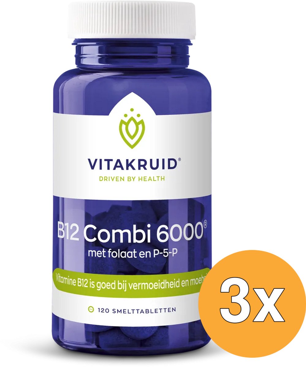 3x Vitakruid B12 Combi 6.000® met Actief Folaat Vitamine (120 smelttabletten)