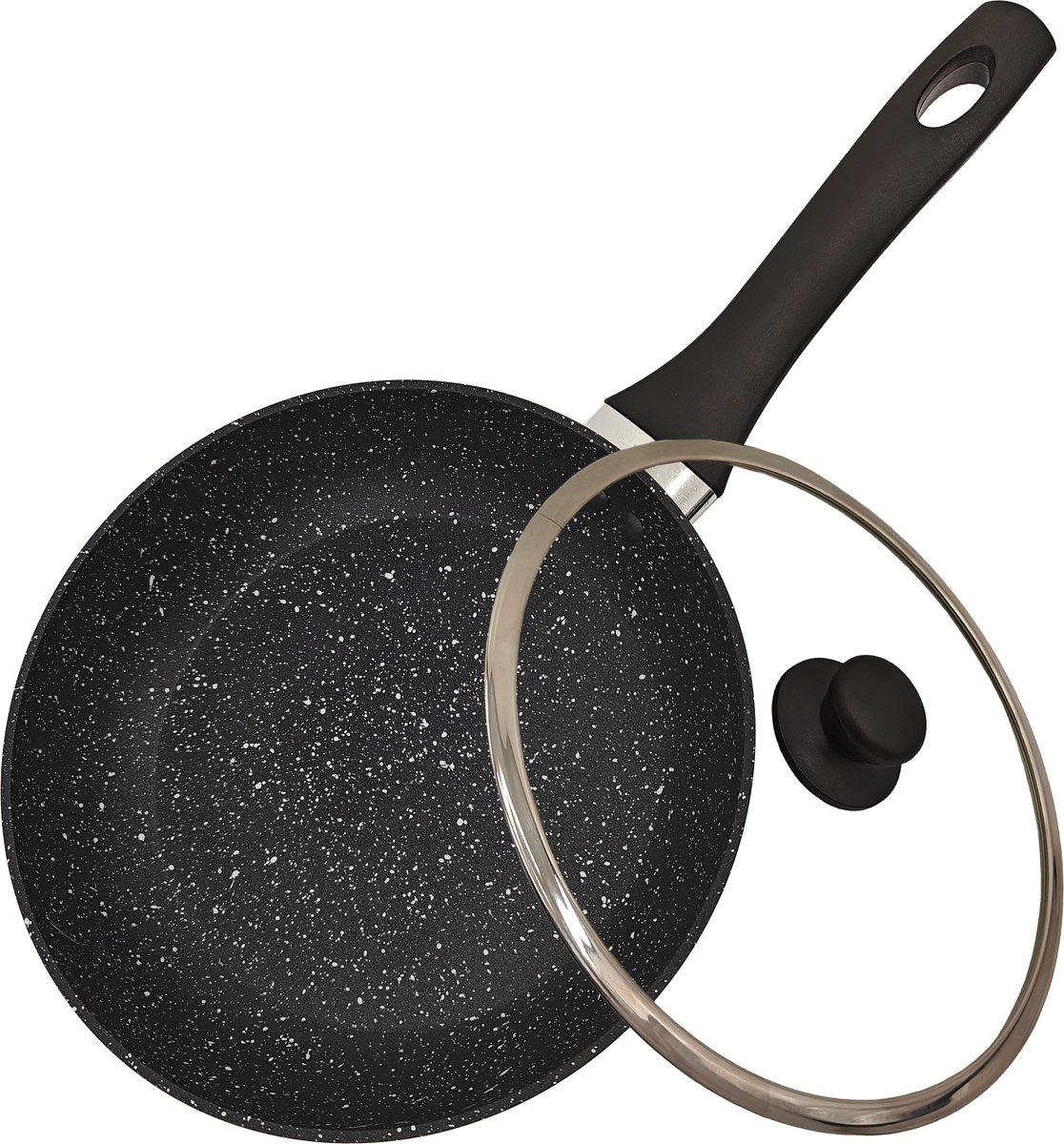 VolksKüchen Koekenpan 24 cm met Glasdeksel – PFAS Vrij – Inductie – Antiaanbak Pan