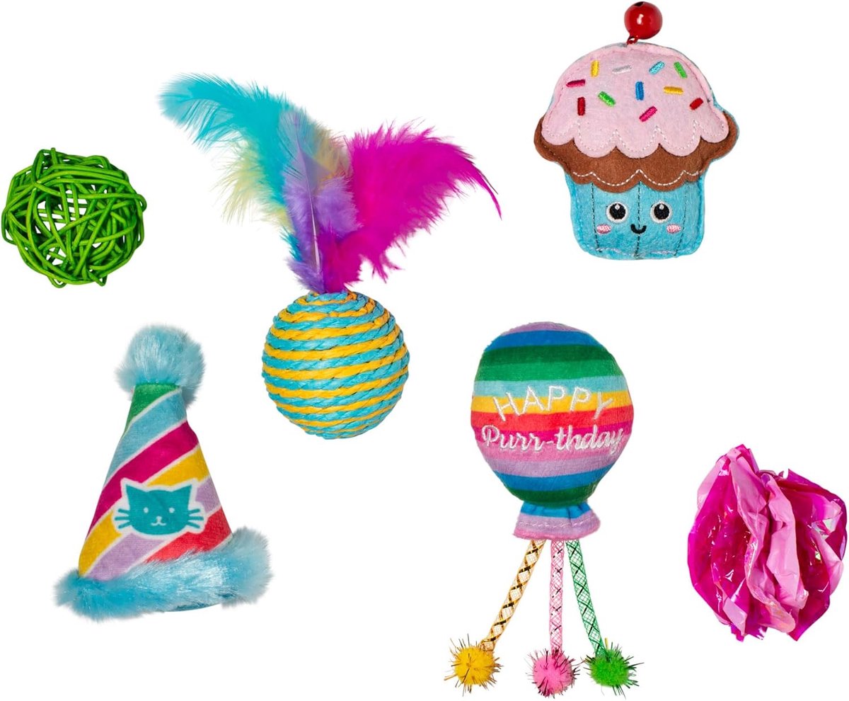 FRINGE STUDIO Happy Purrthday - Kattenspeelgoed Set - Catnip Speeltjes - Verjaardag Thema - 6 Stuks