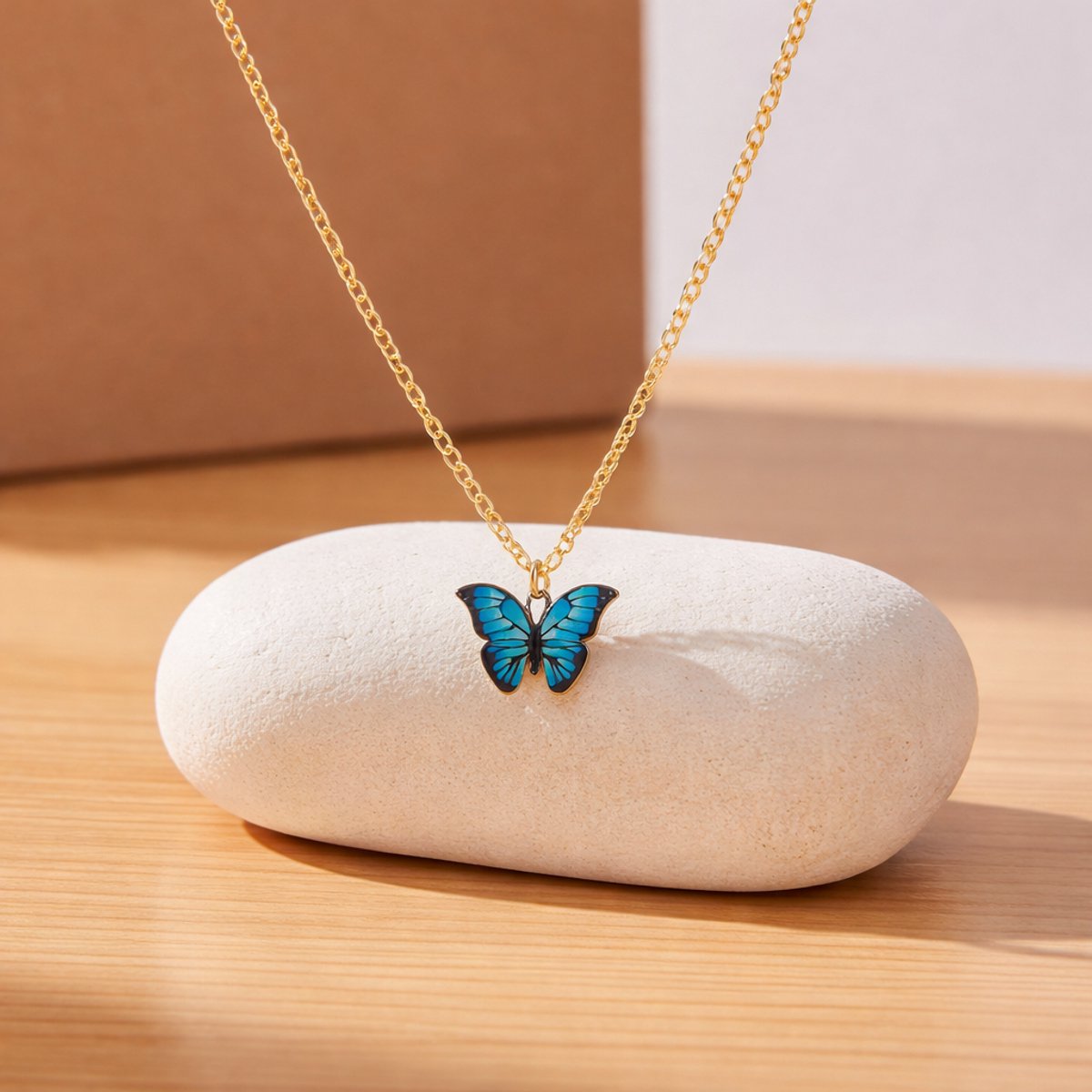 Cristaé Vlinderketting - Blauw Goud - Dames