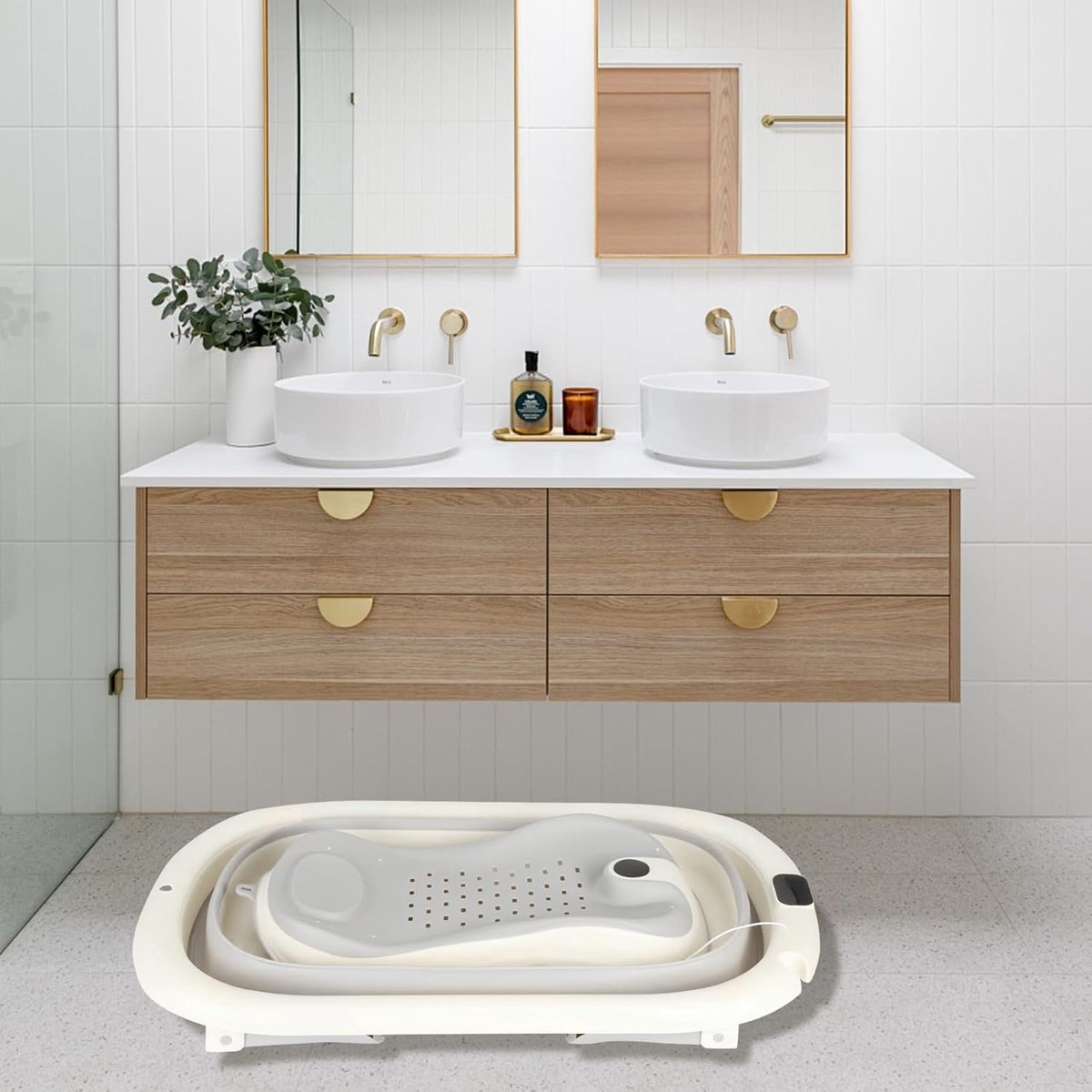 Opvouwbare Babybadkuip - Draagbaar Babybad - Veilig Baden - Met Temperatuurweergave - 71 x 43 x 18.5 cm - Grijs thumbnail 4