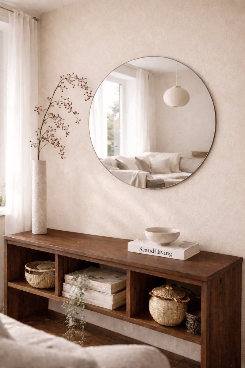 Nordic Style® Ronde spiegel 80x80cm - Frameloos - Scandinavische Spiegels - Cirkel - Zonder lijst - Randloos - Frameloos - Wandspiegel - Badkamerspiegel - Gangspiegel - Wand - Gang - Badkamer Naturel