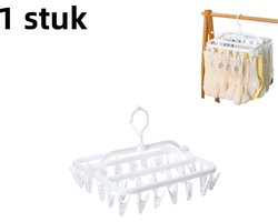 1 stuk - Wasknijpers - Opvouwbaar - 32 knijpers - Voor sokken en ondergoed - Draagbaar hangrek voor binnen/buiten - Wit