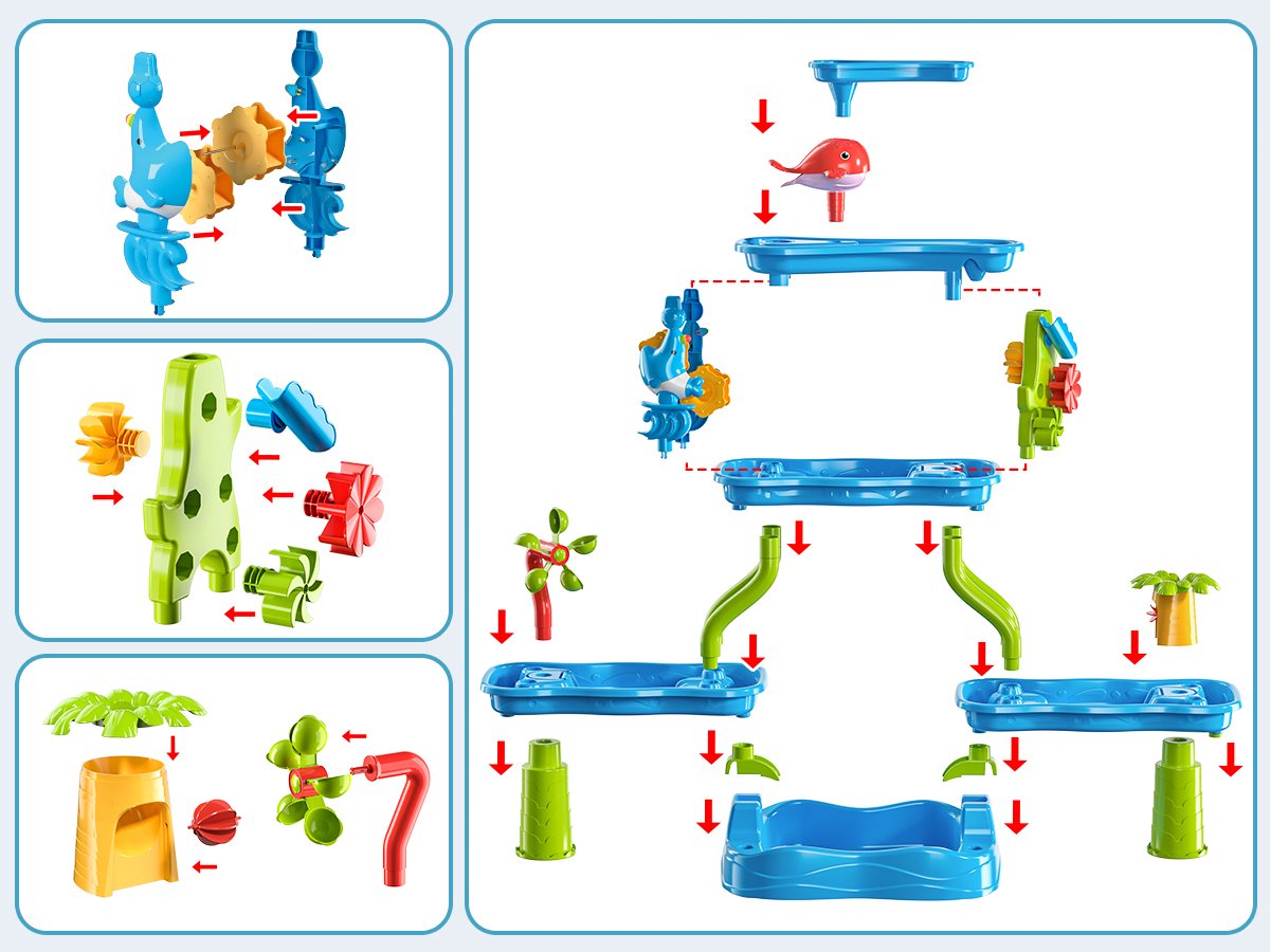 Meedeer XXL Watertafel-5 Verdiepingen-Zandtafel voor Kinderen-Speeltafel-Incl. Schepjes, Gietertjes & Zandvormpjes-Multifunctioneel Buiten speelgoed voor jongens en meisjes-Voor 3-5 jaar — afbeelding 8