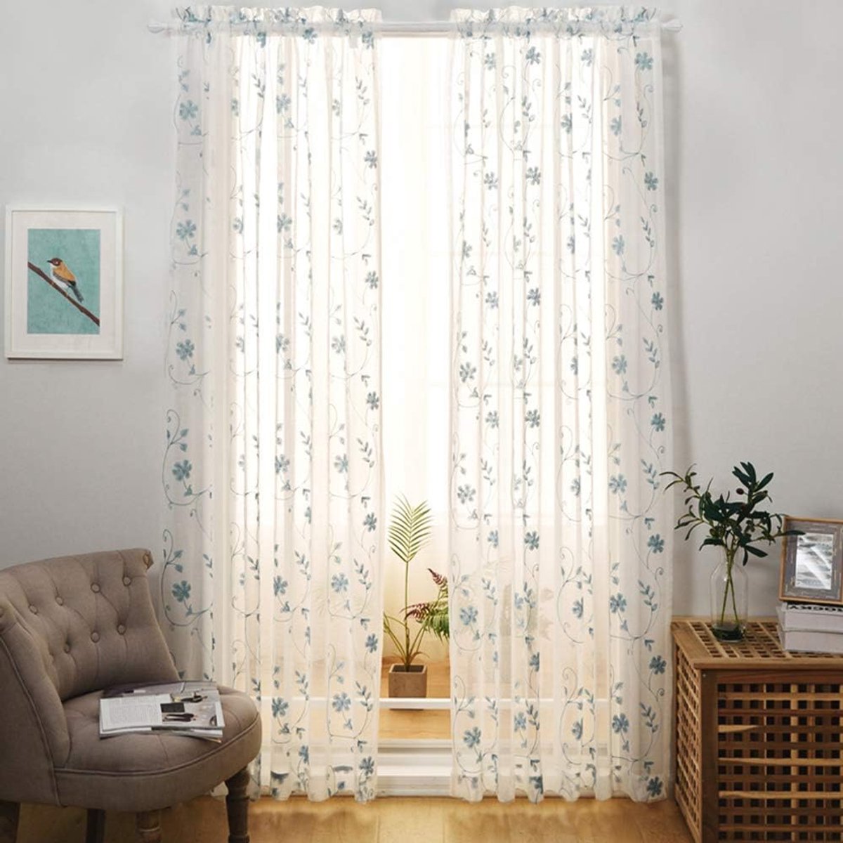 Set van 2 Witte Sheer Gordijnen 140x160 cm - Voile Vitrage voor Woonkamer & Slaapkamer