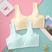 Meisjes BH 2-Pack - Tiener Trainings BH Zonder Beugel - Zacht Katoen - Comfortabele Topjes voor Puberteit- Blauw + Geel- M(gewichten 33–40 kg)