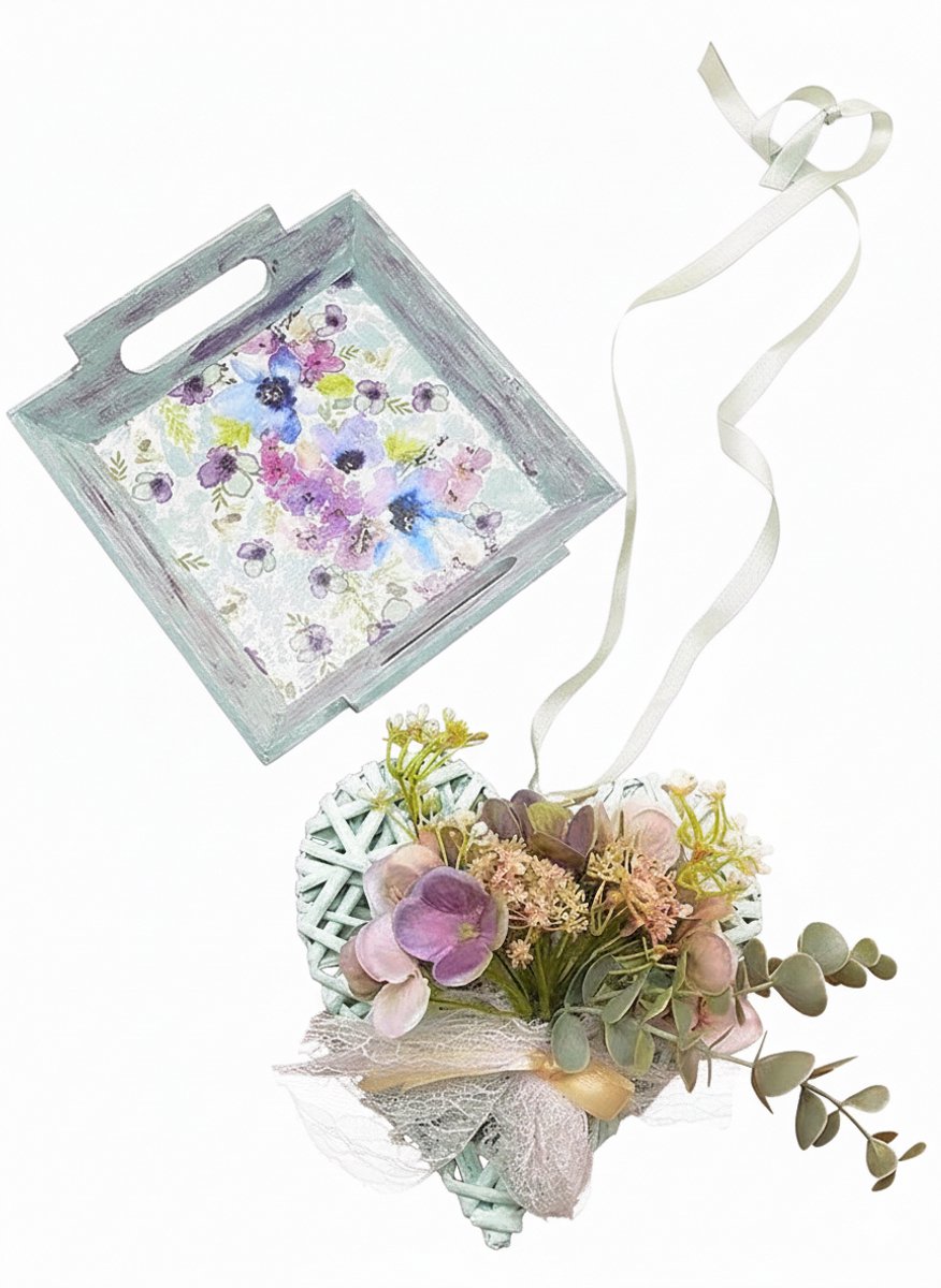 Dienblad Cadeauset – Decoratie Rieten Hart om op te Hangen – Cadeau voor Vrouw, Vriendin of Mama – Set van 2
