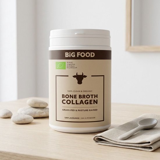 Big Food Bio Beef Bone Broth Collageen Poeder - Runder Bottenbouillon - 300 g - Eiwitrijk - Grasgevoerd Rund van Merkloos — afbeelding 2