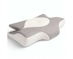 SHAPEVITAL OrthoStar - Orthopedisch Hoofdkussen - Traagschuim - Vlinderkussen - Ergonomisch - Wit/Grijs