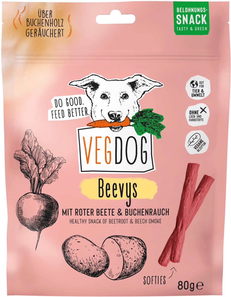 VEGDOG Beevys Vegan Hondensnacks – Trainingssnack met Rode Biet & Beukenrook – Graanarme Beloningssnack – Hypoallergeen – 80 g