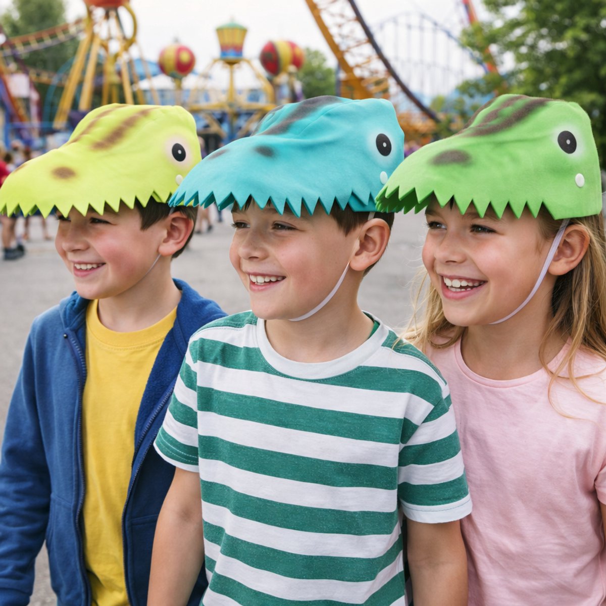 Eddy Toys dino hat 3as - dinosaurus verkleedhoed voor kinderen - geschikt voor jongens en meisjes - kleur groen, lichtgroen en turkoois - afmeting 26x18x10 cm - verkleedaccessoire dieren