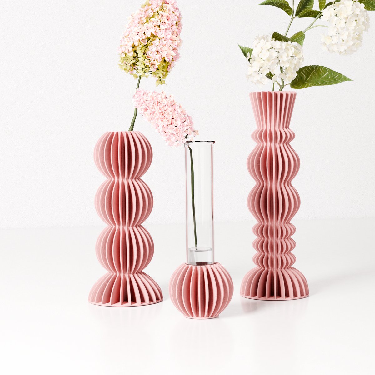 Fleuriek Set van 3 kleine vazen voor bloemen of droogbloemen - Roze - Stekvaasjes met glazen buisjes