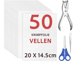 50 Stuks Krimpfolie Vellen Knutselpakket - 20 X 14.5cm - Krimp Folie Vel - Krimpie Dinkie Dimpie Knutselen Knutselpapier -Vellen Set - DIY Pakket Spullen voor Jongens, Meisjes - Knutselkoffer Sieraden Maken Oorbellen, Sleutelhangers Armbandjes