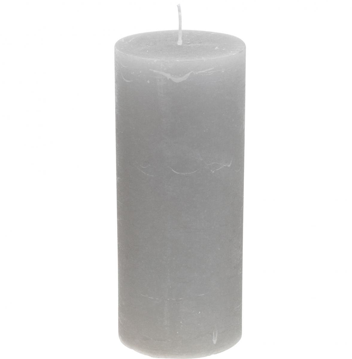 Elegante pilaarkaarsen, lichtgrijs, effen, 85×200 mm, lange brandduur,