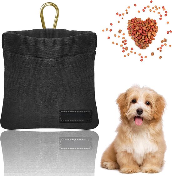 Sac à friandises pour chien, sac d'entraînement pour chien, fermeture de sac à friandises pour chien, sac alimentaire pour l'entraînement et l'entraînement des chiots - récompenses rapides avec mousqueton, noir