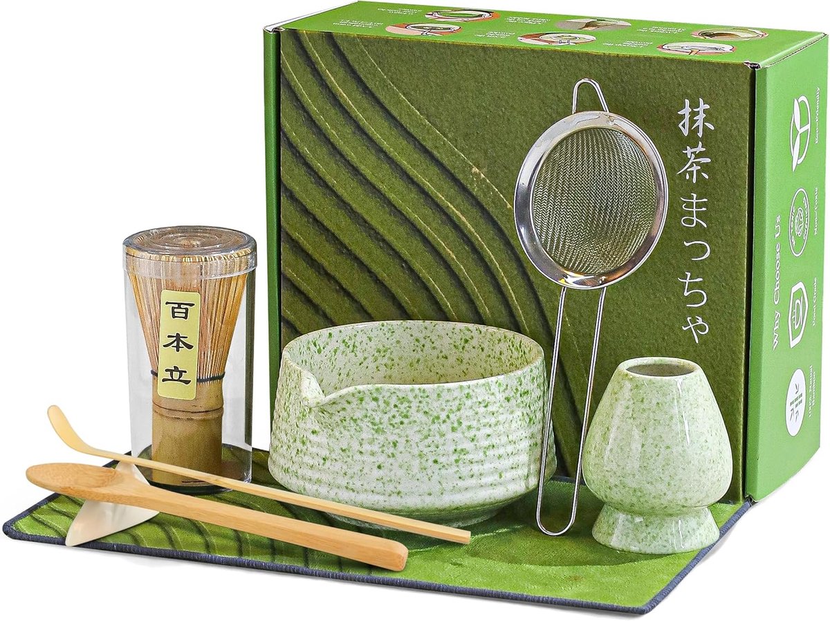 Matcha Set - 8-delig - Matcha Klopper - Matcha Whisk - Matcha Starterkit - Matcha Kom - Cadeauset - Japanse Thee Set - Starterkit - Groen