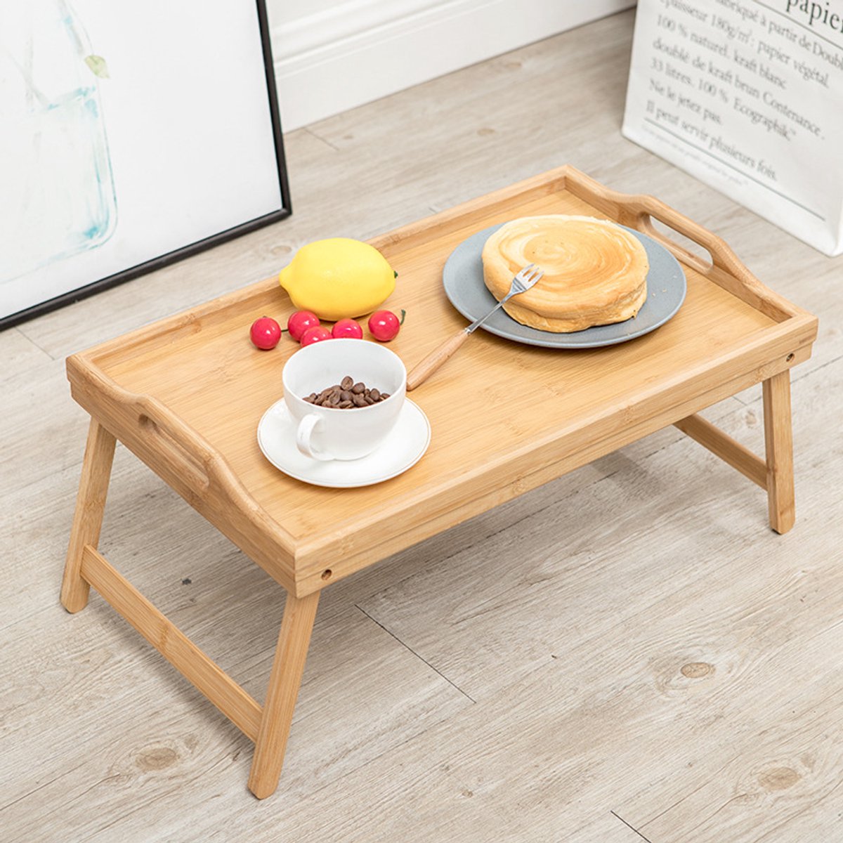 Keuken dienbladen set van stuks met opstaande rand - bamboe hout - 46cm x 30 cm x 21.5cm