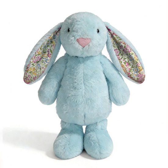 Kraftverdia Pluche Konijn Knuffel – 20 cm – Knuffel Met Bloemenoren Kawaii Design Zacht Knuffeldier – Blauw – Geschikt voor Pasen & Feestdagen
