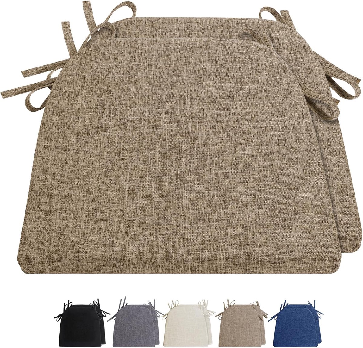 KZQ Zitkussen - Voor binnen en buiten - Met bindlinten - 38 x 41 x 4 cm - Geschikt voor rieten tuinstoelen